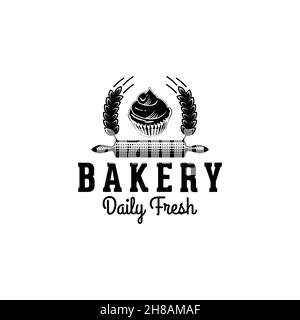 cupcake, vintage bakery logo Ideas. Inspiration logo design. Template Vector Illustration. Isolated On White Background Stock Vector