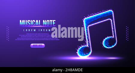 musical note, instrument low poly wireframe mesh Stock Vector