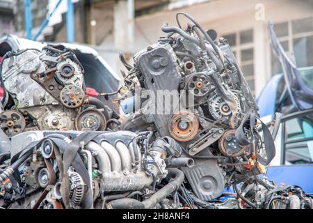 Deposit of junked cars. Car wreckage and parts Stock Photo