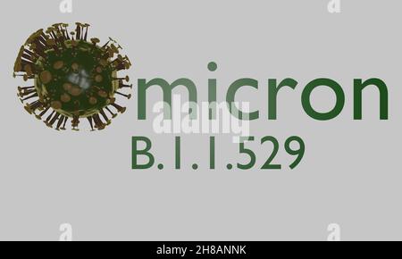 3D render of omicron variant of the coronavirus with text. Stock Photo