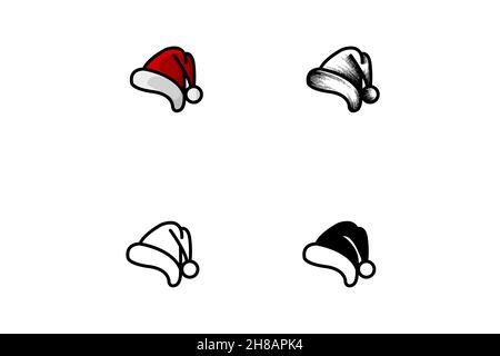 Collection of Red Santa Claus Hats isolated on transparent background. Set. Vector Realistic Illustration. Stock Vector