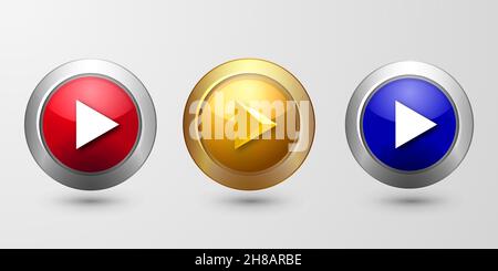 Set 3d glossy Play Button Stock Vector