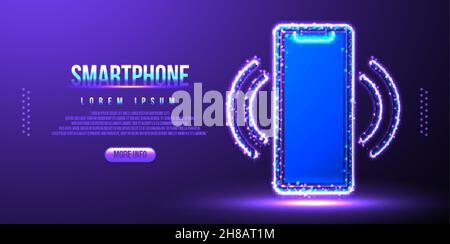 Smartphone and wifi signal, low poly wireframe Stock Vector