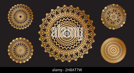 Golden mandala set design. asian, arabian decorative flower mandala collection vector Stock Vector