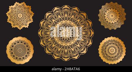 Golden Set Luxury arabesque mandala Stock Vector