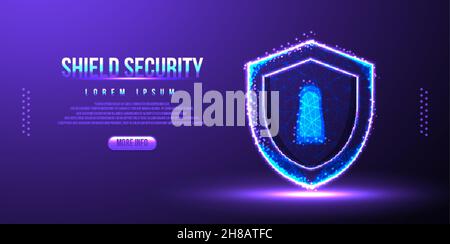 shield and hole key, low poly wireframe Stock Vector