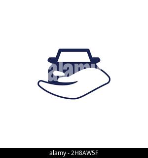 hand holding car, assurance logo. vector illustration Stock Vector