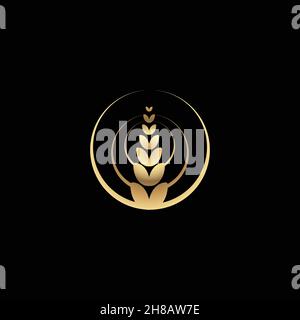 Wheat rice agriculture logo Ideas. Inspiration logo design. Template Vector Illustration. Isolated On black Background Stock Vector