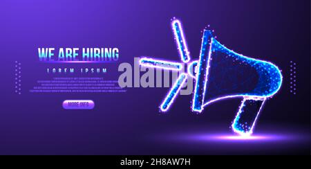 megaphone, we are hiring, low poly wireframe Stock Vector