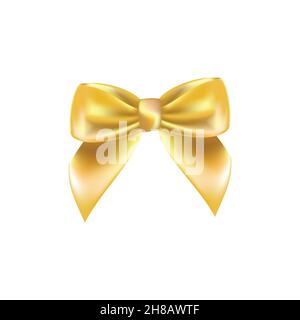 Shiny golden satin ribbon . Vector isolate gold bow for design greeting and discount card. isolated on white background Stock Vector