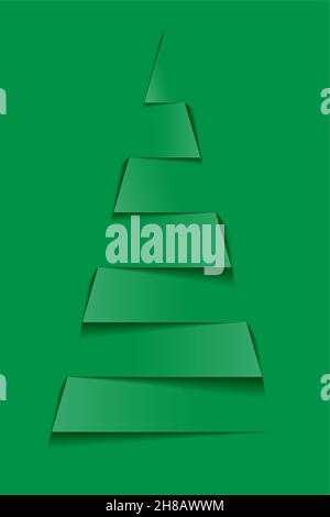 Paper christmas tree. Vector new year card in paper cut style, green background Stock Vector