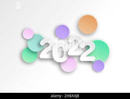 New year 2022 paper cut numbers in delicate colors. Decorative greeting card 2022 happy new year. Colorful Christmas banner, vector illustration Stock Vector