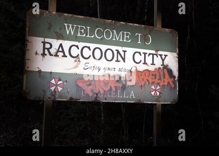 Resident Evil: Welcome to Raccoon City is a 2021 horror film written and directed by Johannes Roberts.    This photograph is for editorial use only and is the copyright of the film company and/or the photographer assigned by the film or production company and can only be reproduced by publications in conjunction with the promotion of the above Film. A Mandatory Credit to the film company is required. The Photographer should also be credited when known. Stock Photo