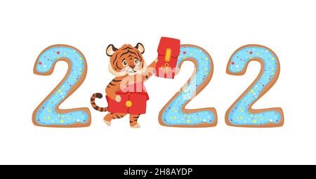 2022 New Year banner with figures and tiger Stock Vector