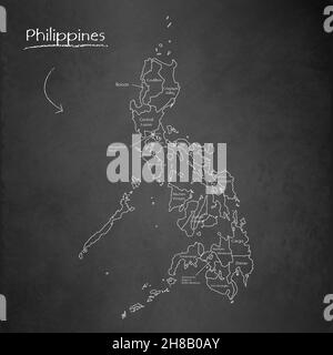 Philippines map, separates regions and names, design card blackboard, chalkboard vector Stock Vector