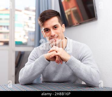 Portrait of successful young man in living room Stock Photo