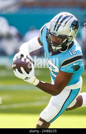 Carolina Panthers wide receiver Shi Smith (12) reacts after a first down  during an NFL football game against the New Orleans Saints, Sunday, Sept.  25, 2022, in Charlotte, N.C. (AP Photo/Jacob Kupferman