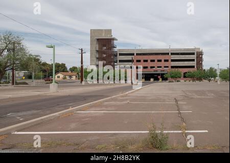 Empty parking garage and parking lot in city Stock Photo