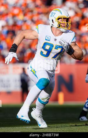 September 12, 2021: Los Angeles Chargers defensive end Joey Bosa (97)  stretches before the NFL regular season game between the Los Angeles  Chargers and the Washington Football Team at FedEx Field in