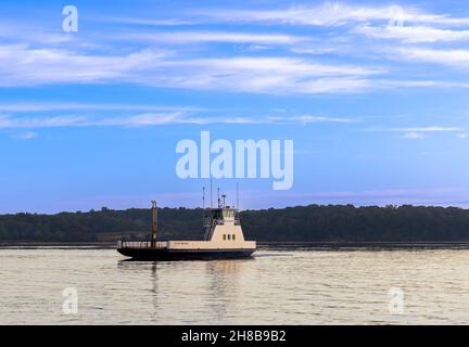 Empty Shelter Island Ferry late in the day Stock Photo