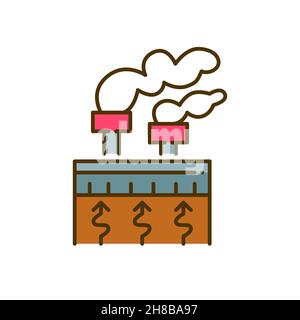 Geothermal power plant. Sustainable alternative energy generation. Pixel perfect, editable stroke colorful icon Stock Vector