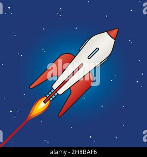 Retro science fiction rocket design in outer space. Cool vintage style vector illustrations of classic mid-century space rocket ship. Blast off, baby! Stock Vector