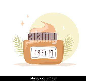 Repairing cream. Face moisturizer. Skin care. Morning routine. Hand drawn beauty product. Vector illustration in flat cartoon style Stock Vector