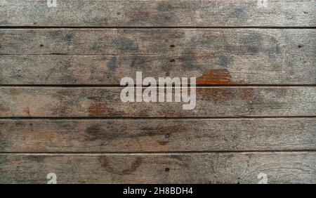 Vintage background of wooden planks, old weathered wooden table or floor, flat image, blank space for text. Stock Photo