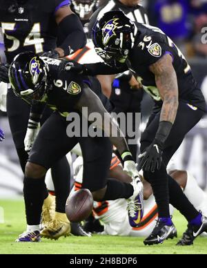 Baltimore Ravens linebacker Patrick Queen (6) reacts during the first half  of an NFL football game against the Carolina Panthers, Sunday, Nov. 20, 2022,  in Baltimore. (AP Photo/Nick Wass Stock Photo - Alamy