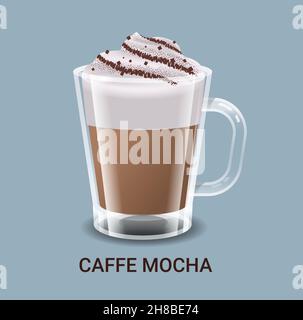 realistic coffee in glass cup hot caffe mocha drink Stock Vector