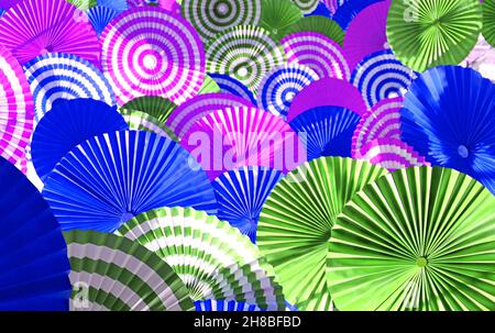 Layers of multi-colors pleated paper decorative art in the sunlight Stock Photo