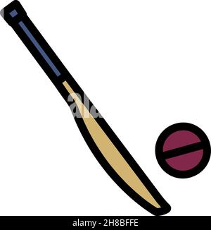 Cricket Bat Icon. Editable Bold Outline With Color Fill Design. Vector Illustration. Stock Vector