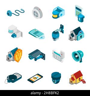 Security system isometric icons set with alarm and camera symbols isolated vector illustration Stock Vector