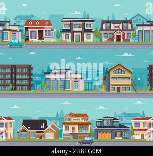 Town background design with cottages and houses Stock Vector Image ...