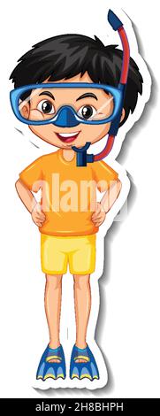 Cartoon man wearing a scuba mask and a duck life buoy swimming vector ...