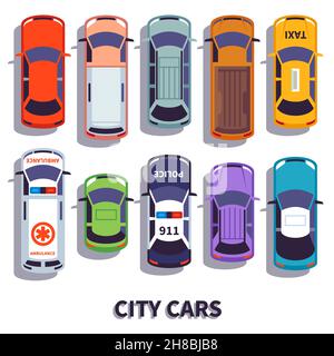 Cars transport top view icons set isolated vector illustration Stock ...