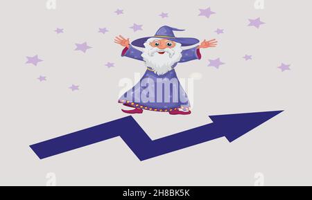 old man with with beard and purple dress with blue arrow  and stars in background vector logo design symbol Stock Vector