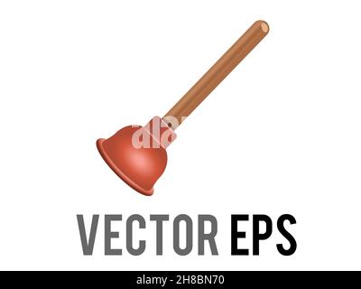 The vector isolated gradient red toilet plunger icon with a wooden handle, red flange, cup Stock Vector