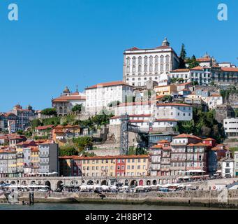 cityscape of Ribeira, Old Town, Porto, Portugal as seen from Vila Nova de Gaia across the Douro River Stock Photo