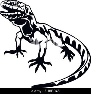 Varanon - Reptiles of the wild. Wildlife stencil. Pet and tropical animal. Vector stencil. Stock Vector