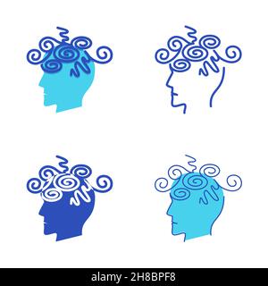 Anxiety disorder icon set in flat and line style. Mental disorder symbol. Vector illustration. Stock Vector