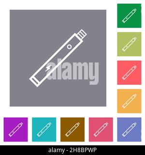 Electronic cigarette outline flat icons on simple color square backgrounds Stock Vector