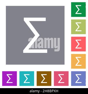 Sum symbol flat icons on simple color square backgrounds Stock Vector