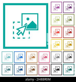 Drag image to upload flat color icons with quadrant frames on white background Stock Vector