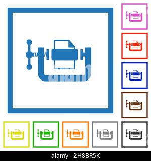 File compression solid flat color icons in square frames on white background Stock Vector