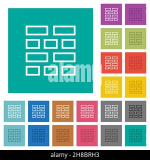 Brick wall outline multi colored flat icons on plain square backgrounds. Included white and darker icon variations for hover or active effects. Stock Vector