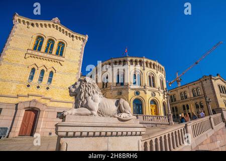 View of the norwegian parliament in Oslo, Europe Stock Photo