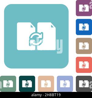 Swap documents solid white flat icons on color rounded square backgrounds Stock Vector