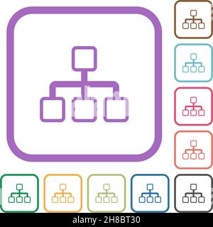 Network outline simple icons in color rounded square frames on white background Stock Vector