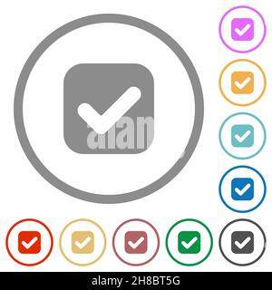 Checkbox solid flat color icons in round outlines on white background Stock Vector